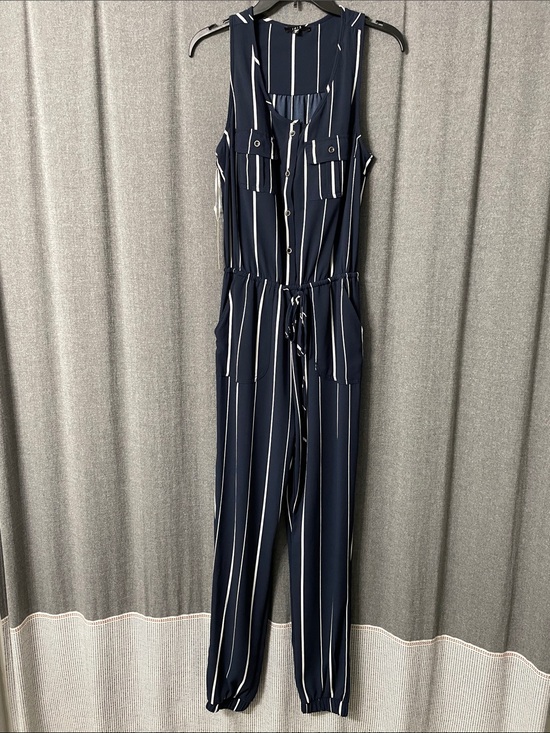 iris Pants - iris Navy and White Vertical-Striped Sleeveless Jumpsuit
